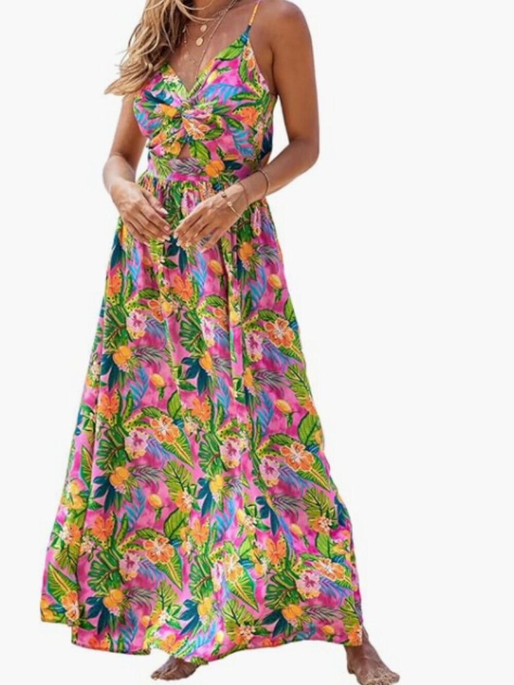 CUPSHE Women's Maxi Dress Floral Print Twisted V Neck Sleeveless Long Dress Summ